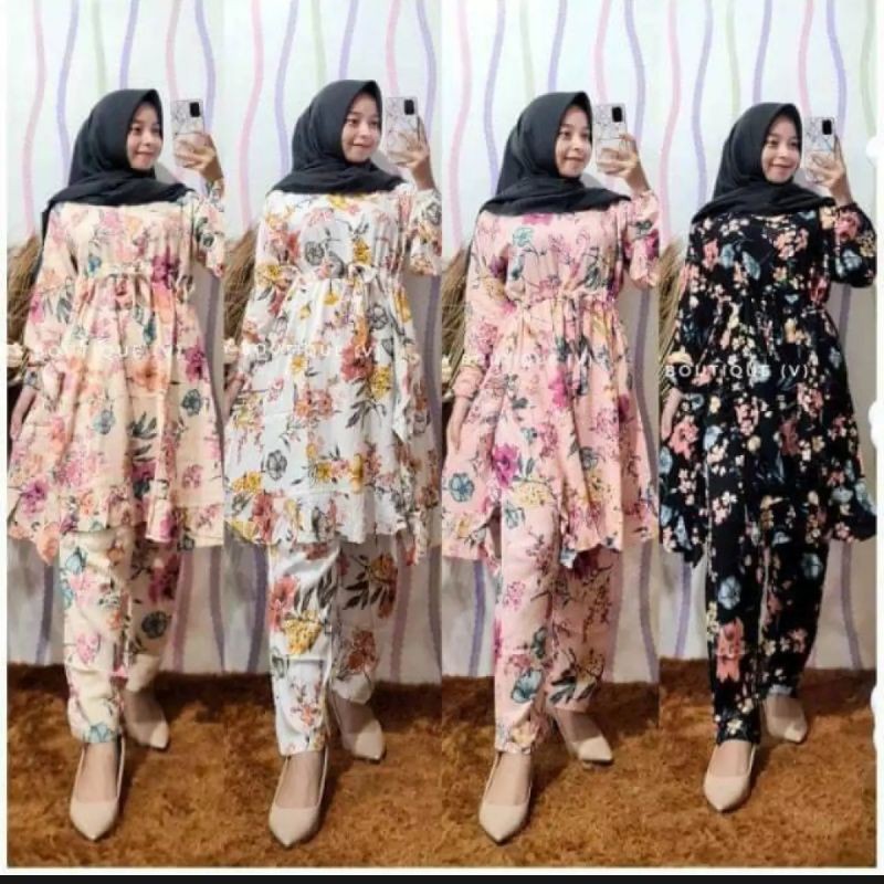 setelan nagita motif bunga bahan rayon