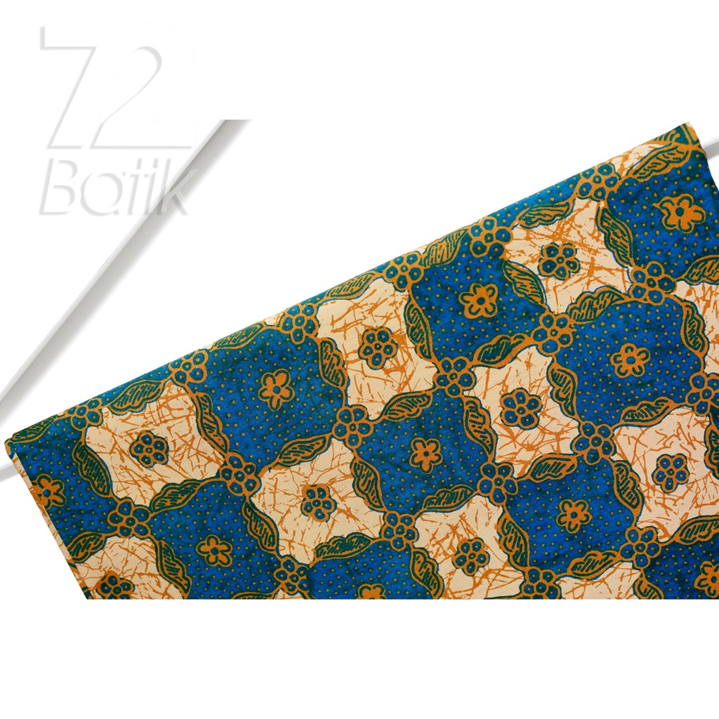 KAIN BATIK PREMIUM Bahan Katun Motif Kembang Kawung Warna Biru Kuning 727500 Cap 72 Jarik Jarit Samping Kebat Panjang Batik Katun Modern Premium Bahan Seragam Batik Pernikahan Kantor Keluarga Murah Kamen Jadi Batik Bali Lembaran