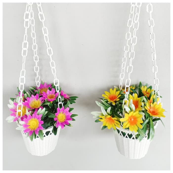 BUNGA PLASTIK ARTIFICIAL.BUNGA PALSU POT GANTUNG POT JUNTAI POT BUNGA - Kuning