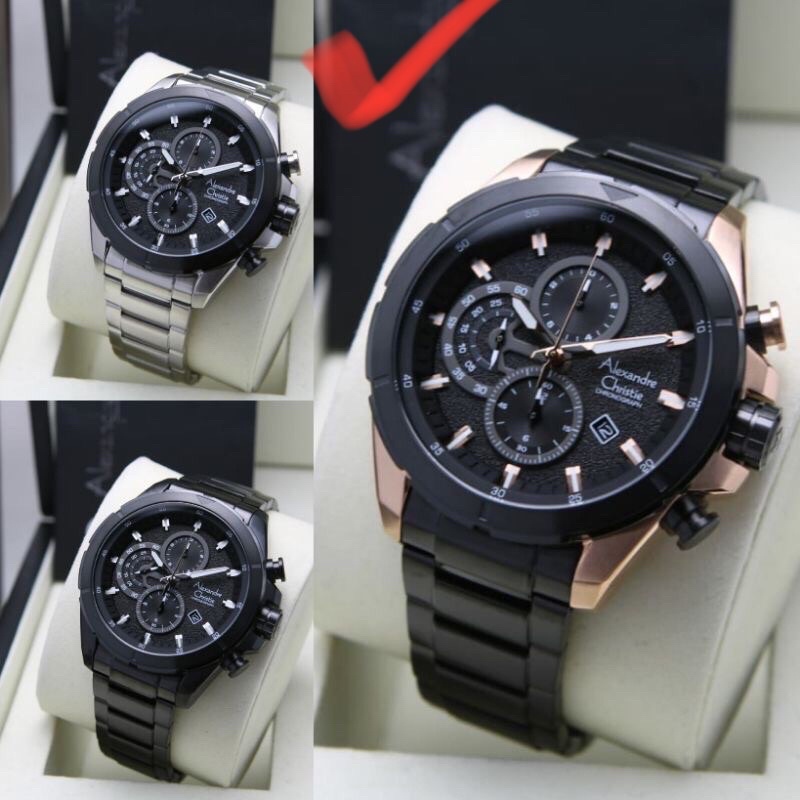 Jam Tangan Pria Alexandre Christie AC 6508 RANTAI AC6508 BLACK 6508 SILVER ORI