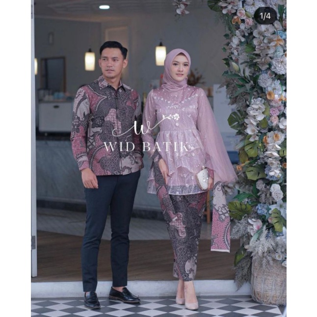 WID BATIK SETELAN BAJU BATIK COUPLE COPEL PASANGAN MODEL KEBAYA BROKAT TILLE MIX LENGAN PUFF TUTU ME