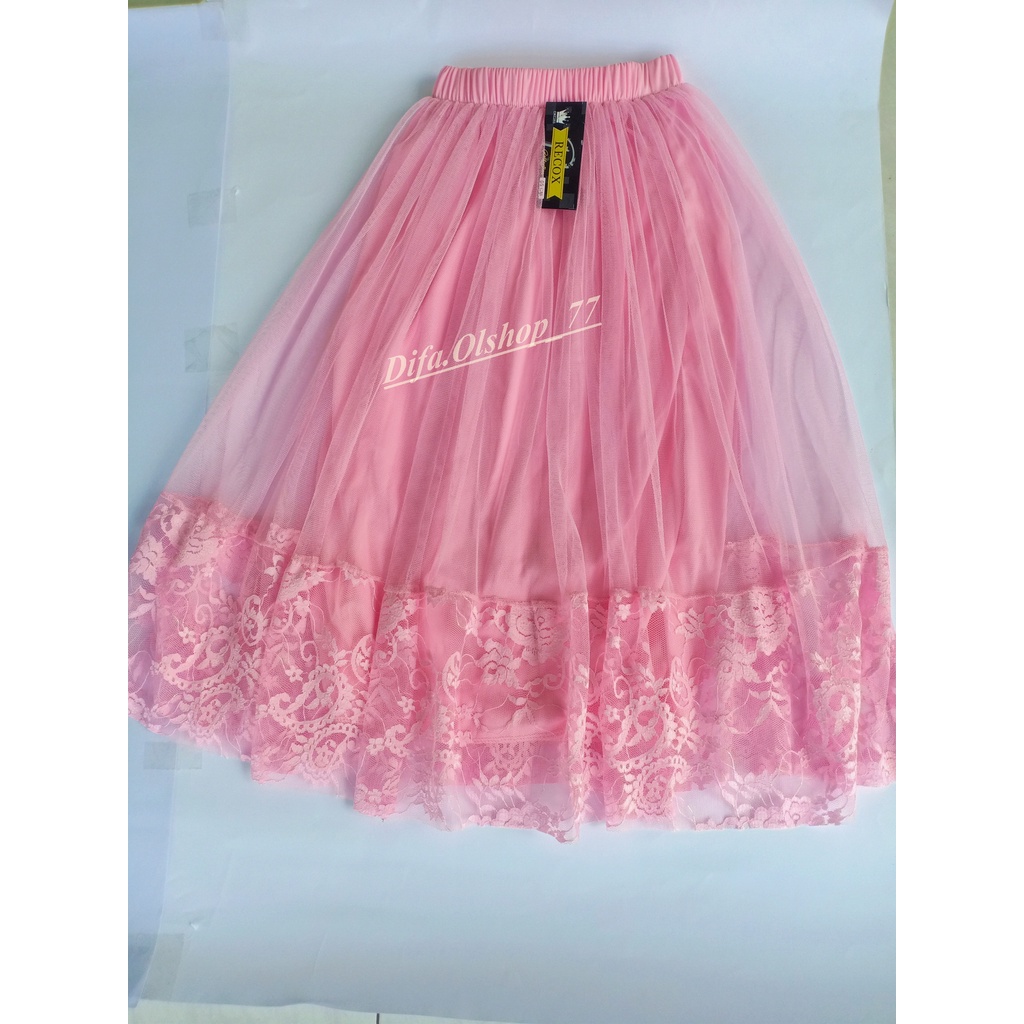 Rok Tutu Model Terbaru Renda Anak Brokat Bawah Motif Bunga Cantik Kekinian Panjang Umur 6 7 8 9 10 11 12 Tahun Ukuran M L Termurah Tile Warna Hitam  Biru Merah Kuning Ungu Lilac Coksu Impor Premium-1