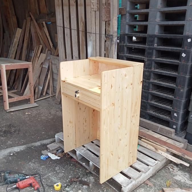 meja kasir mini kayu