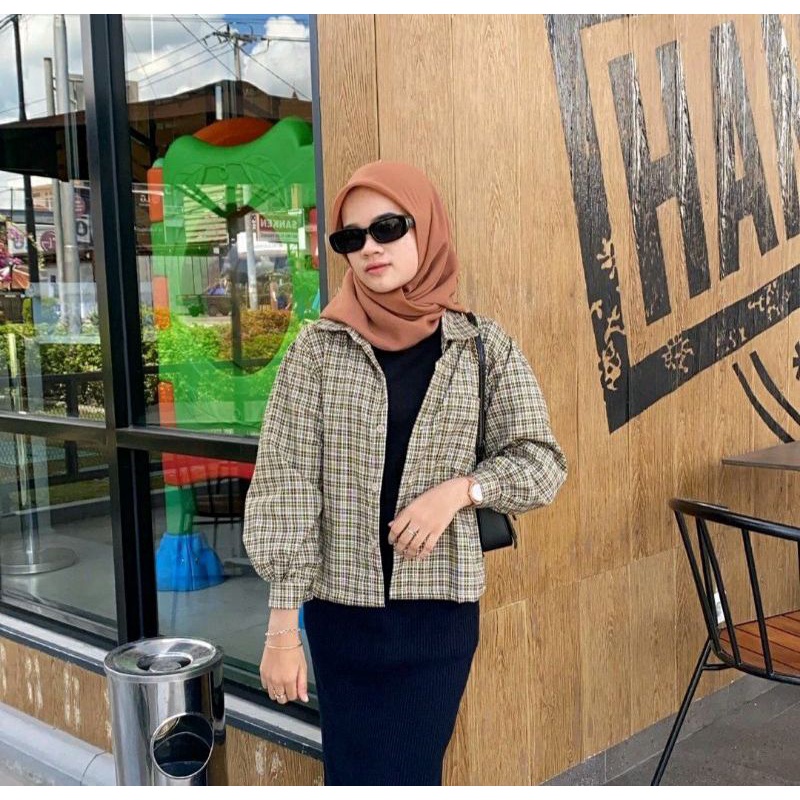 KEMEJA TARTAN CROP / OUTER CROP TERBARU / KEMEJA WANITA KEKINIAN-1
