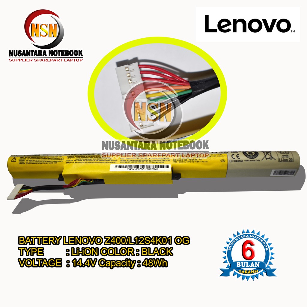 Baterai Laptop ORIGINAL Lenovo Ideapad Z400 Z410 Z500 L12S4K01