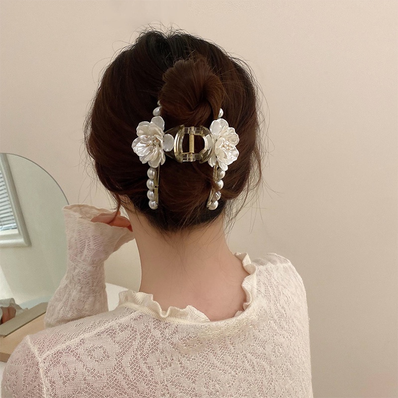 Elegant Resin Flower Pearl Hair Clip Women Hair Bun Claw Hairclip Barrette