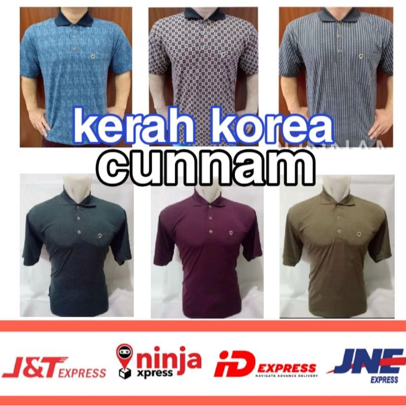 [ cun nam] kerah korea corak pendek/kaos kerah pria