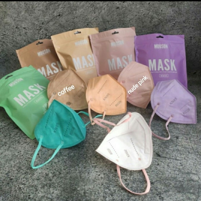 Masker KN95 Warna Tali Senada Putih Abu Shrimp Pink Black Hitam Grey Abu 5 PLY ORIGINAL