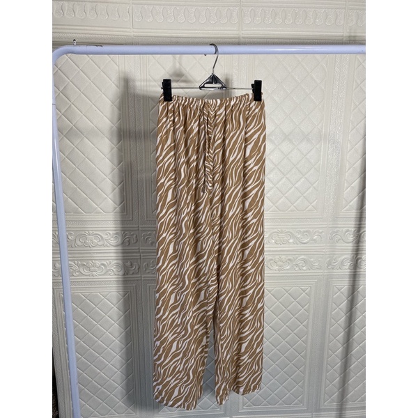 CELANA KULOT PANJANG WANITA TALI POLOS & MOTIF A031-Coklat zebra baru