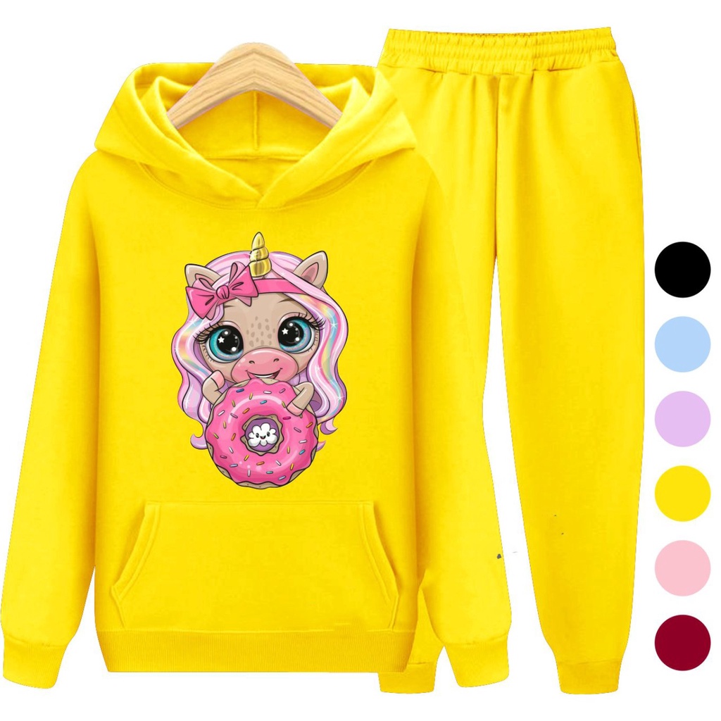 Setelan Sweater Hoodie DONAT GIRL / Set Sweater Anak - Remaja - Dewasa Size S, M , XL , XXL