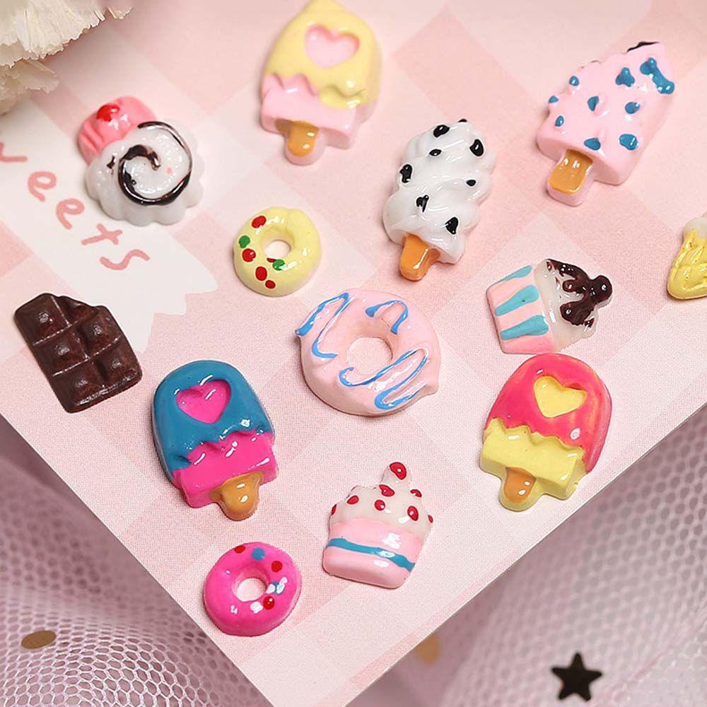 AUGUSTINA Agustinina Perhiasan Nail Art Girly Heart Jepang Es Krim Kue Donat Coklat DIY Ornamen