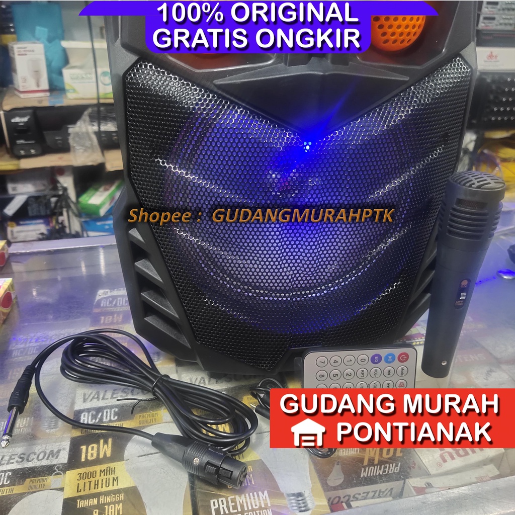 Speaker Bluetooth Karaoke Jin Long jinlong JL 1938 Matahari SUPER BASS - 8 Inch - FREE 1 MIC CABLE