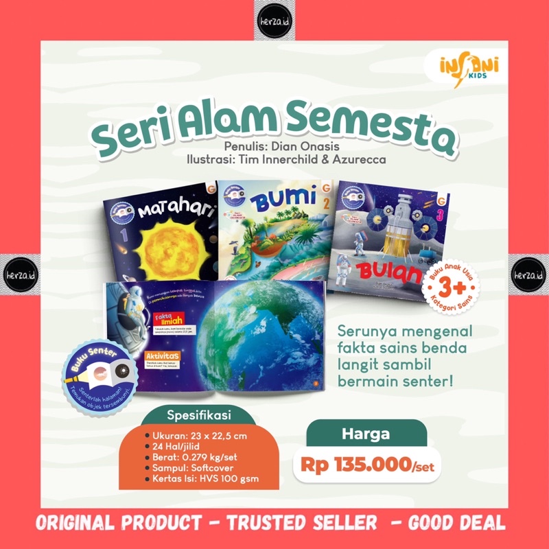 Seri Alam Semesta (set isi 3 buku) buku senter Matahari, Bumi, Bulan - Gema insani kids buku cerita 