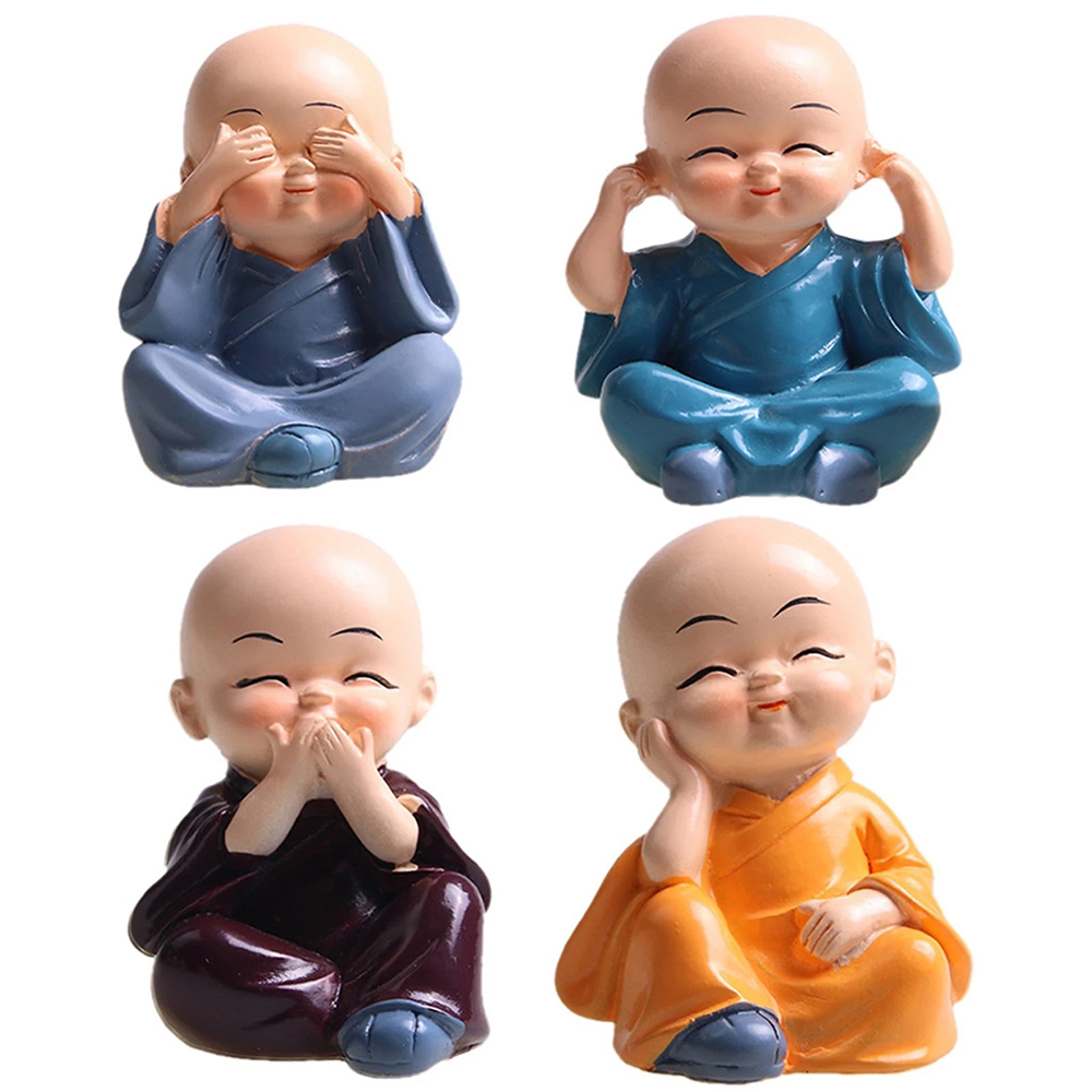 4 Pcs Lucu Empat Bukan Biksu Kecil Set Patung Sage/Kungfu Buddha Patung Monk Kerajinan Tangan/Perlindungan Lingkungan Resin Monks Dekoratif