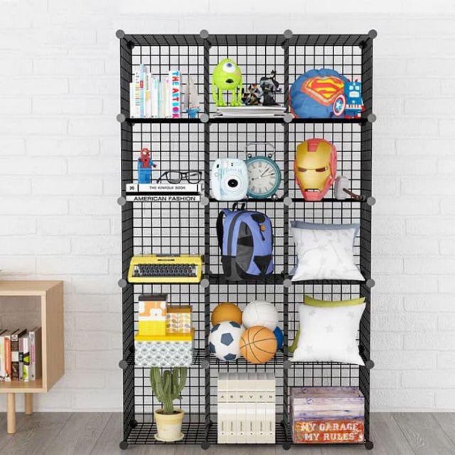 Rak Buku Besi Rak Serbaguna Rak Toys Storage Box Lemari Susun 12 Kotak