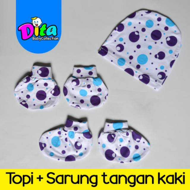 Sarung Tangan Kaki + Topi Motif Bayi Murah / Kaos tangan kaki bayi Murah