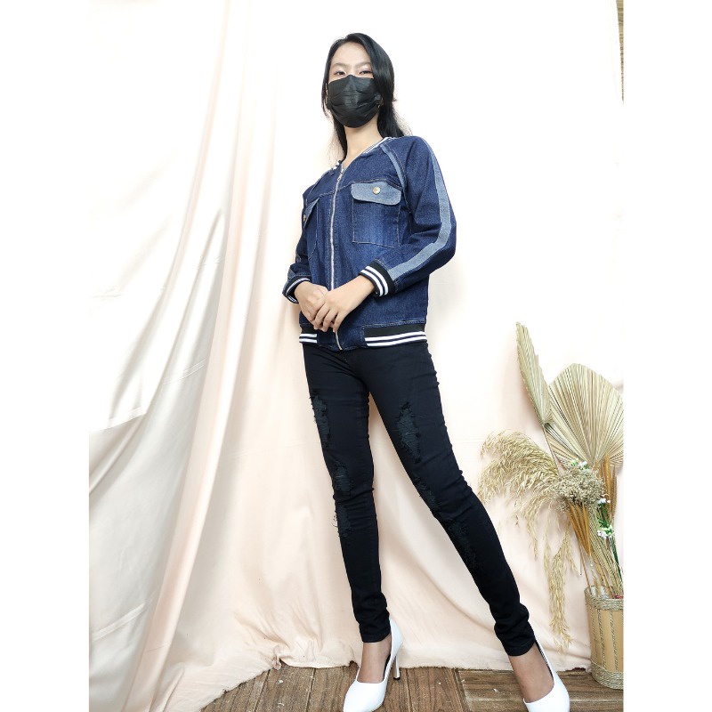 SB Collection Atasan Fatima Jaket Casual Jeans Wanita All Size Tersedia Biru Tua Muda