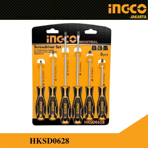 OBENG SET 6PCS LENGKAP GAGANG KARET / SCREWDRIVER SET INGCO HKSD0628