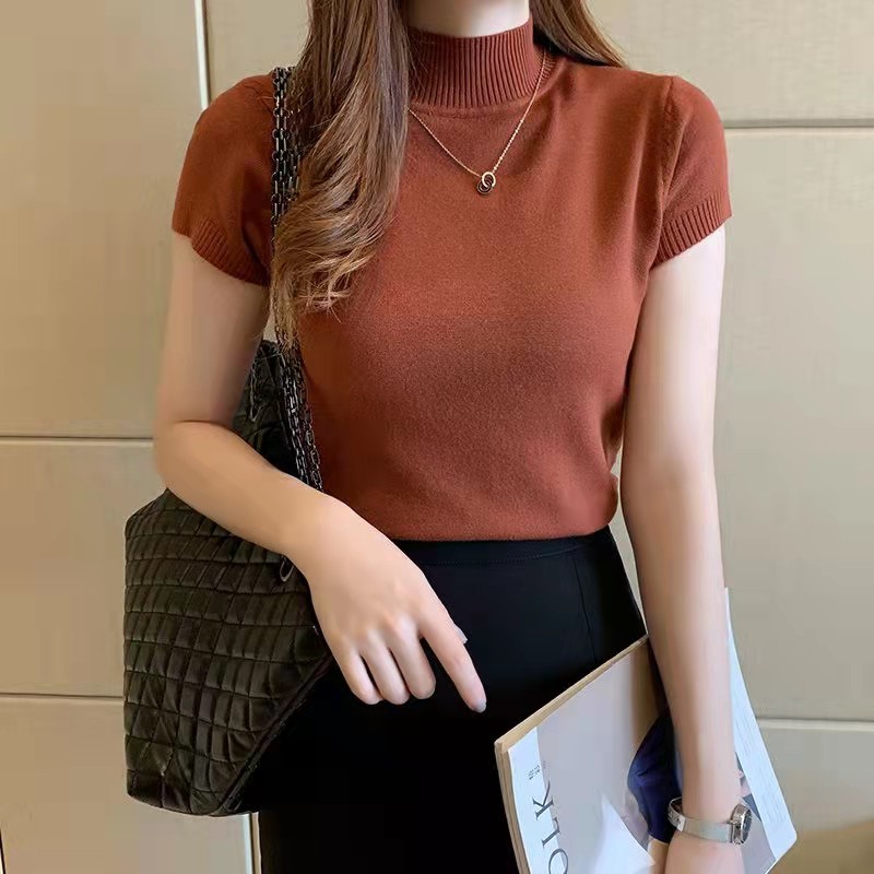 【 Bra Mall 】BM-132 Atasan Wanita Kaos Turtleneck Blouse Korean Style / Baju Korea Lengan Pendek Import