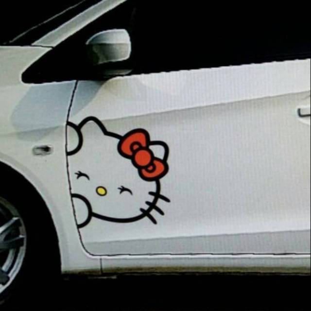 Stiker Mobil Hello Kitty Stiker Cutting Sticker Mobil Honda Brio Model Hello Kitty Sticker Kartun