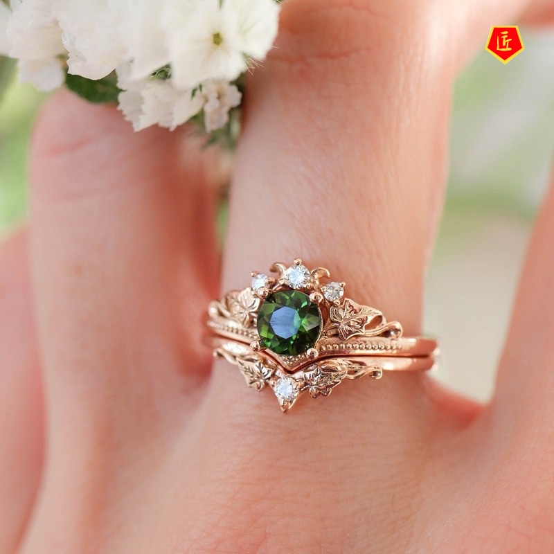 [Ready Stock]Elegant New Rose Gold Gem Ring Set