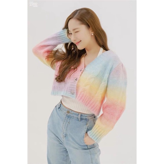 [ready stock] jisoo rainbow knit top | cardigan soft knit gaya korea