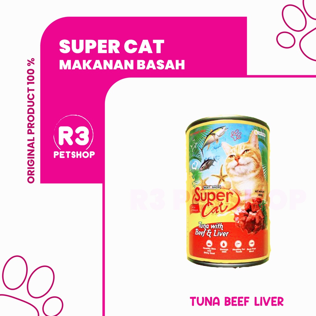 Makanan Kucing Basah Super Cat kaleng 400gr -Wetfood