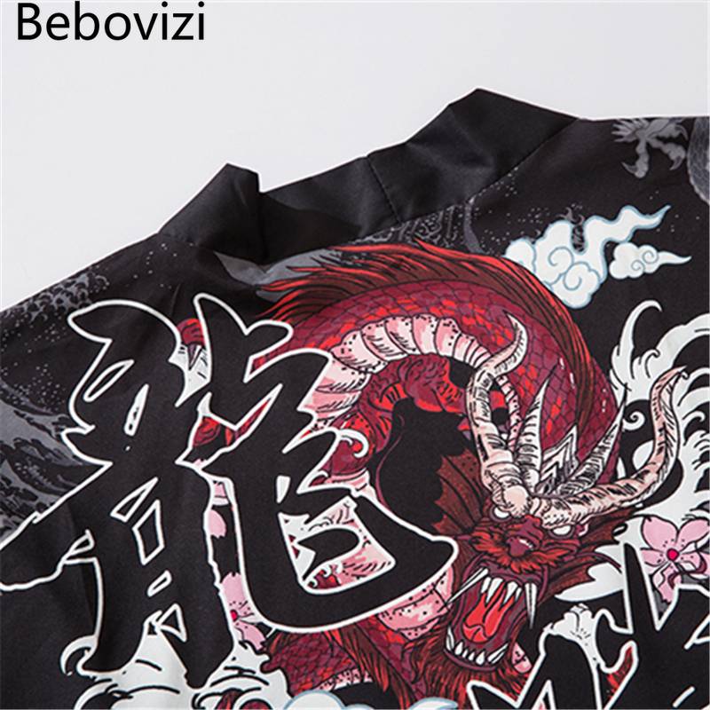 Bebovizi Dragon Print Yukata Cardigan Men Women Fashion Asian Harajuku Japanese Cosplay Kimono