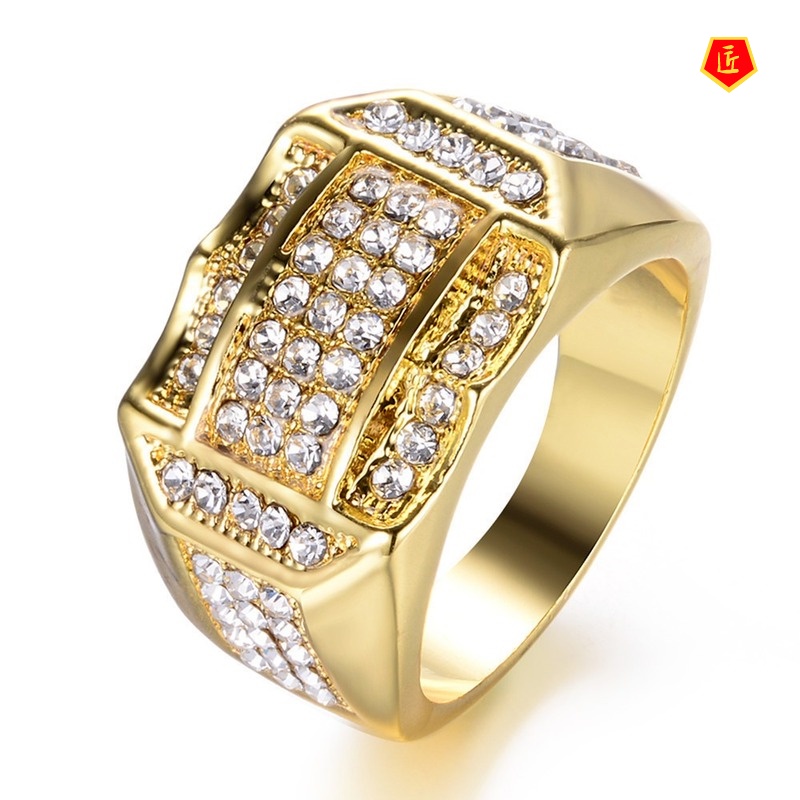 [Ready Stock]Fashion Diamond Gold Ring Men's Fashion Personality