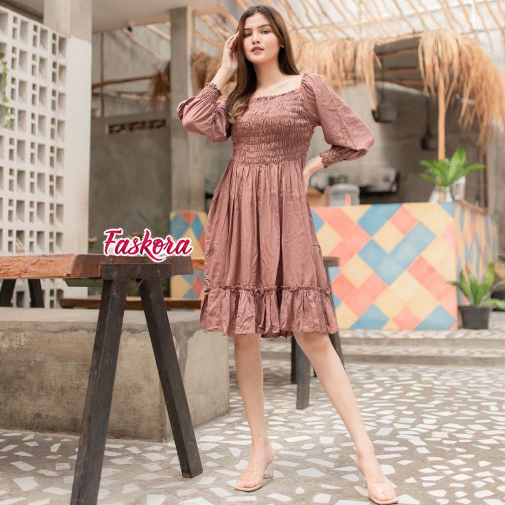 Dress Polos Lengan Panjang Kerut Dada Pendek Silvana