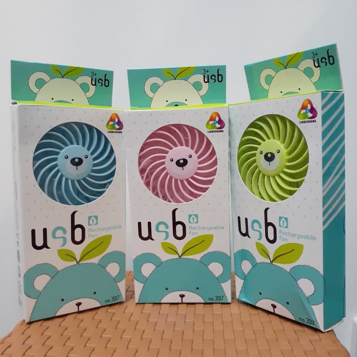 Kipas Angin Portable Mini karakter Beruang Lucu USB Cas