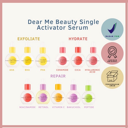 ⭐BAGUS⭐ [SALE]  DEAR ME BEAUTY FACE SERUM 12ml 32ml | Single Activator Serum Wajah Niacinamide Vit C Cica Bakuchiol Peptide Ceramide Hyaluronic Retinol