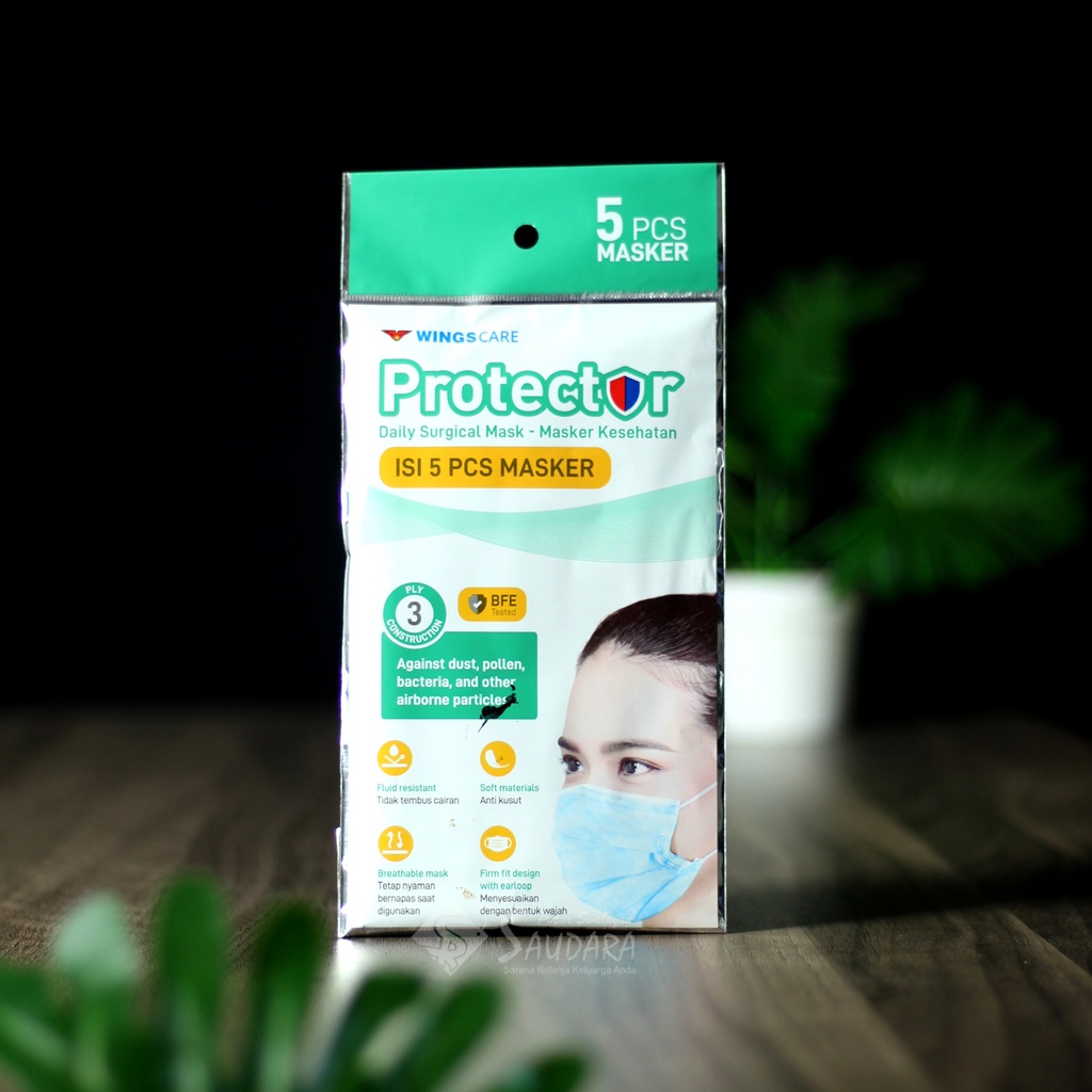 Masker Medis Wings Care Protector Surgical 3 Ply Earloop Isi 5