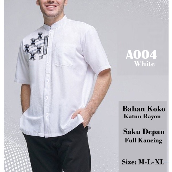 Kemeja Koko A004/ Baju Koko Muslim Pria Baju  Bordir Kombinasi  Lengan Panjang Motif Bordir/Pakaian Lebaran