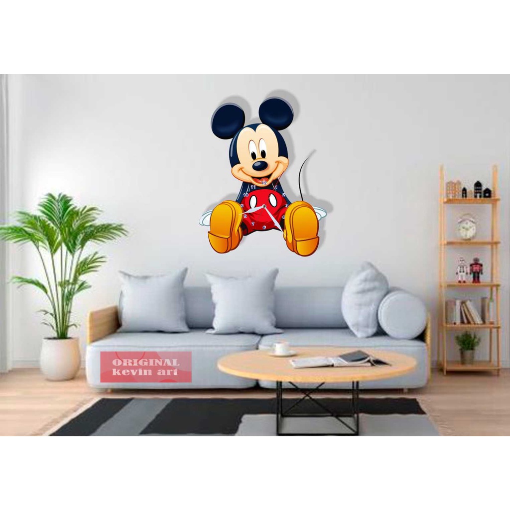 PAJANGAN DINDING HIASAN DINDING DEKORASI JAM DINDING MICKEY MOUSE KAYU UNIK MURAH KARAKTER ANIMASI