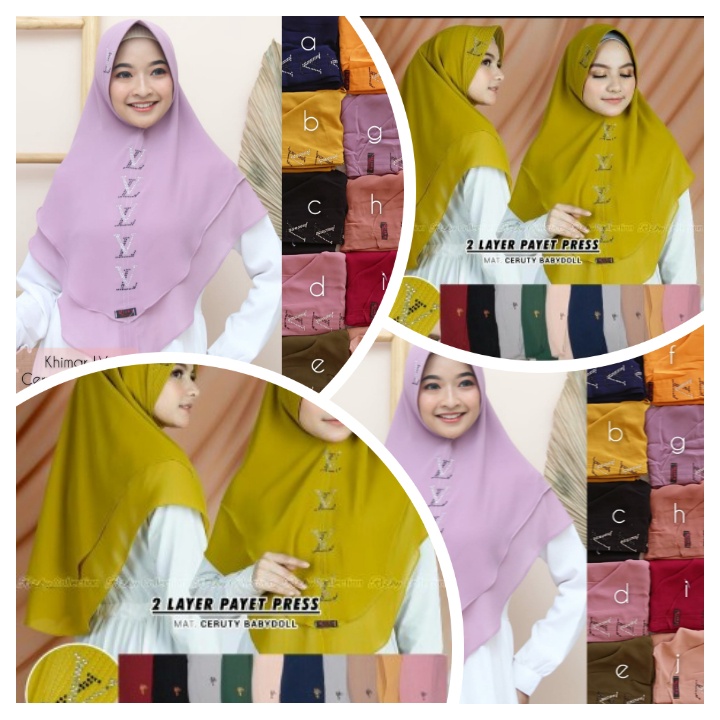 HIJAB PAYET CERUTY LV LAYER 2 HIJAB INSTAN LV HIJAB CERUTY 2 LAYER BEST SELLER ORI BY RIZKY COLLECTION