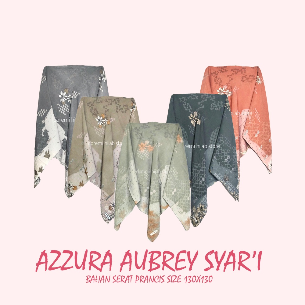 Jilbab Segi Empat SYAR'I Aubrey 06 Motif Azzura Bahan Serat Prancis Grosir Murah Terbaru