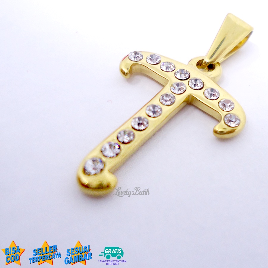 Lovelybutik Liontin Titanium Anti Karat Liontin Huruf T Gold &amp; Silver