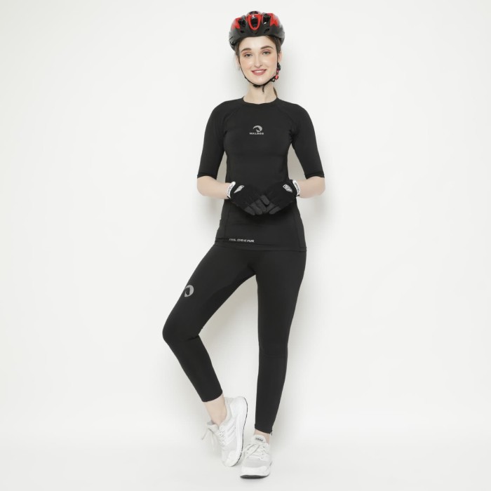 Baju Set Wanita Sepeda / Running Lengan Pendek Waldos Black