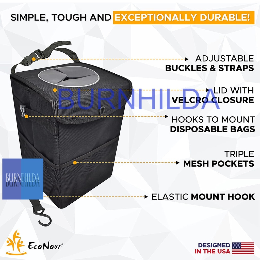 Tempat Sampah Mobil Hanging Garbage Can Trash Bin | Foldable Trash Bag for Car with Storage Pockets | Waterproof Auto Litter Bag | Multifunctional and Collapsible Car Garbage Bag