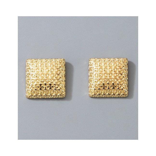 LRC Anting Fashion Golden Diamond Lattice Geometric Square Earrings P75594