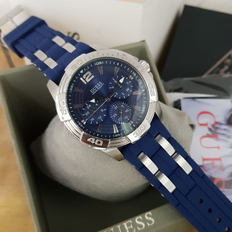 Jam Tangan Pria Guess W0366G2 Silver Blue Original