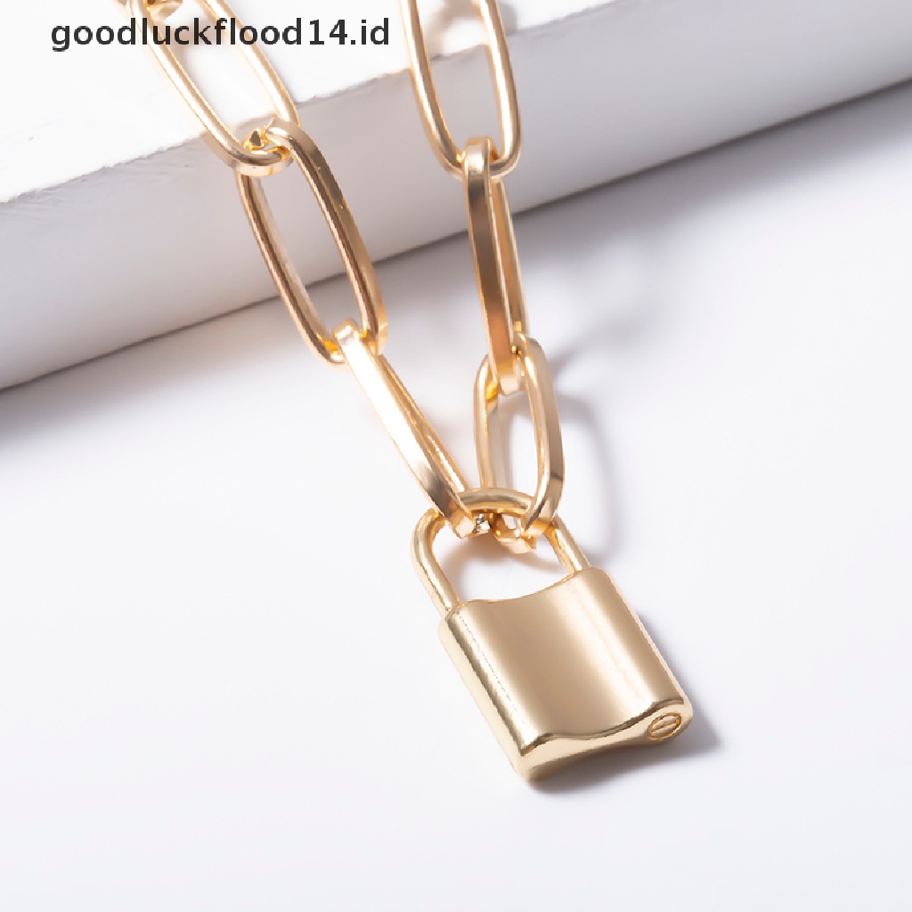 [OOID] Lock Pendant Necklace Padlock Charms Long Chain Unisex Punk Hiphop Jewelry Gift ID