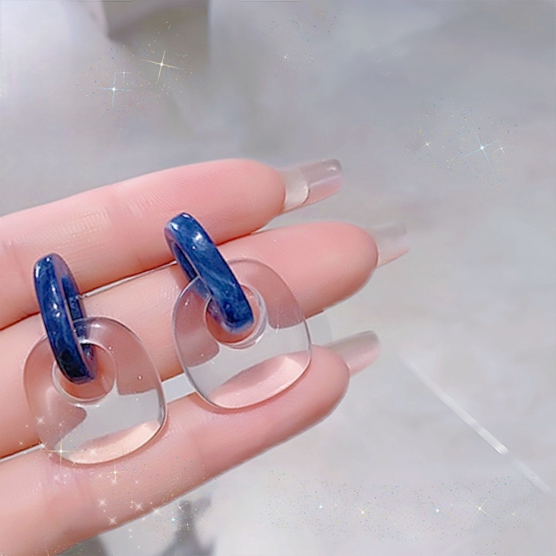 Anting Bahan Akrilik Warna Biru Dan Putih Transparan Untuk Wanita