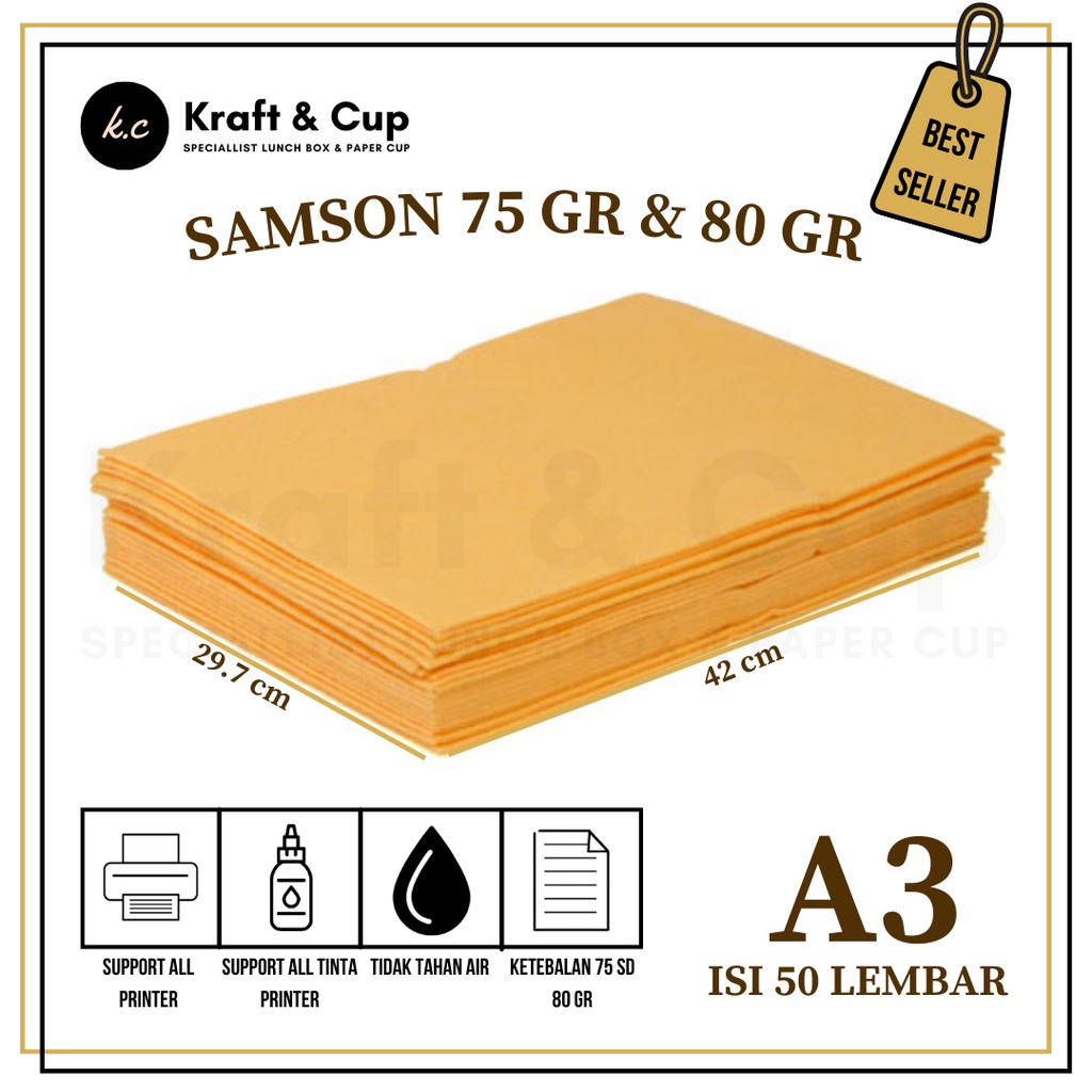 

Kertas Samson A3 75 gr & 80 gr isi 50 lembar / Kertas Samson Coklat / Kertas Coklat A3