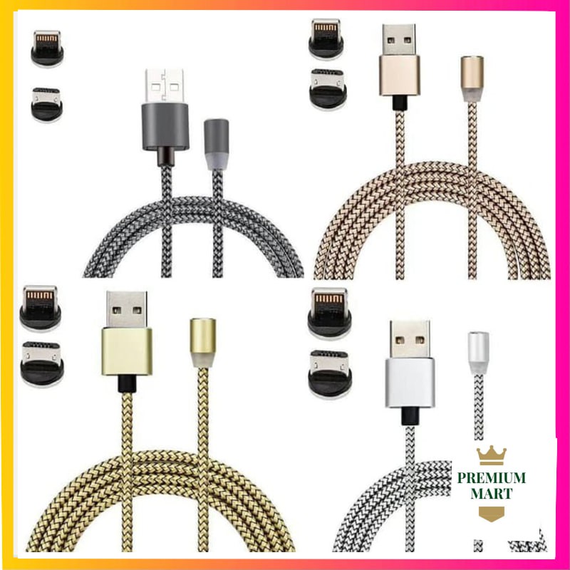 Kabel Data USB Magnet 3 in 1 Micro Lightning Type C Magnetik [PM]