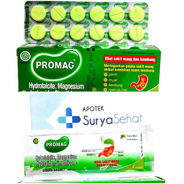 Promag Tablet 1 strip isi 10 tab kunyah / Promag Cair 1 sachet