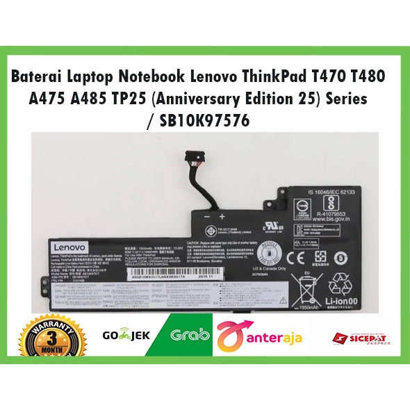 New Battery Baterai Laptop Notebook Lenovo ThinkPad T470 T480 A475 A485 TP25 (Anniversary Edition 25) Series / SB10K97576 SB10K97577 SB10K97578 01AV419 01AV420 01AV421 01AV489