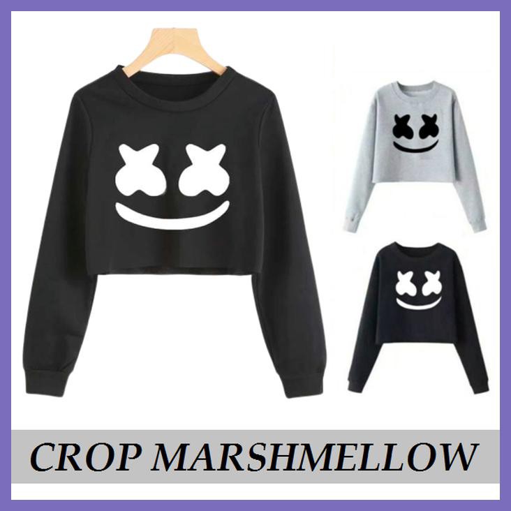 MICHELLESTORE SWEATER WANITA CROP MARSMELLOW SMILE - HITAM