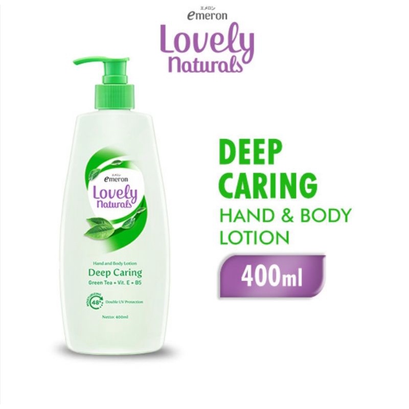 EMERON LOVELY Natural Hand Body Lotion 400 ml Deep Caring Botol Pump Green Tea